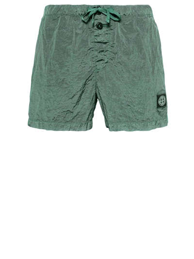 Shop Stone Island Swim Shorts With Logo In Green