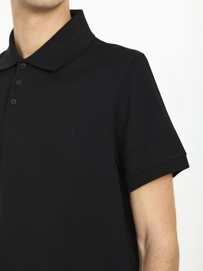 Shop Saint Laurent Monogram Polo Shirt In Black