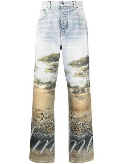 Shop Amiri Straight Jeans With Cheetah Print In Multicolor