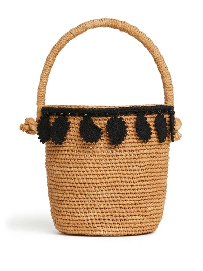 Shop Alanui Paisley-appliqué Raffia Basket Bag In Natural Black