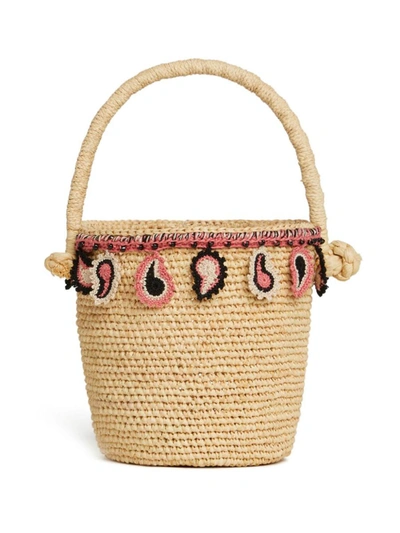 Shop Alanui Paisley-appliqué Raffia Basket Bag In Natural Lotus Pink