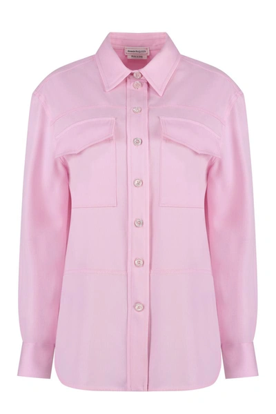 Shop Alexander Mcqueen Wool Overshirt In Pink