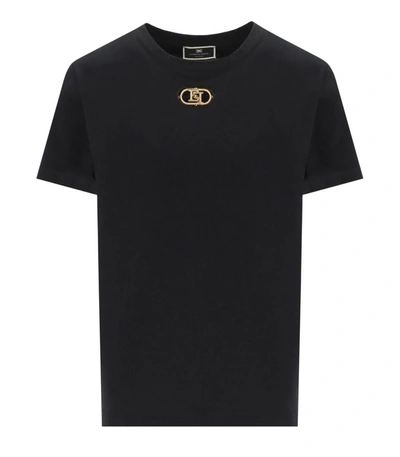 Shop Elisabetta Franchi Black Jersey T-shirt With Logo