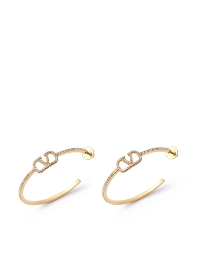 Shop Valentino Gold-tone Vlogo Signature Crystal Hoop Earrings