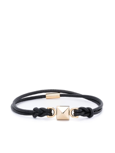 Shop Valentino Black One Stud Leather Bracelet