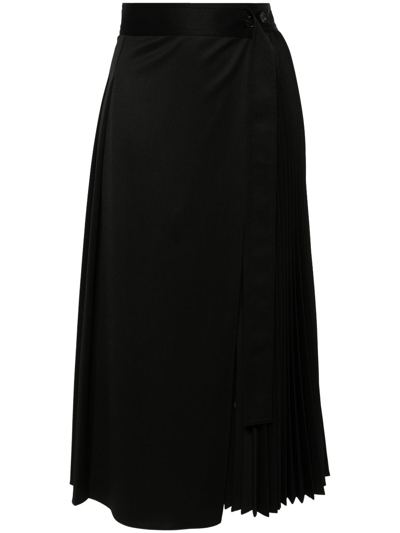 Shop Lvir Black Pleated Wrap Midi Skirt