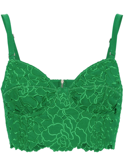 Shop Erdem Green Floral-embroidered Bralette Top