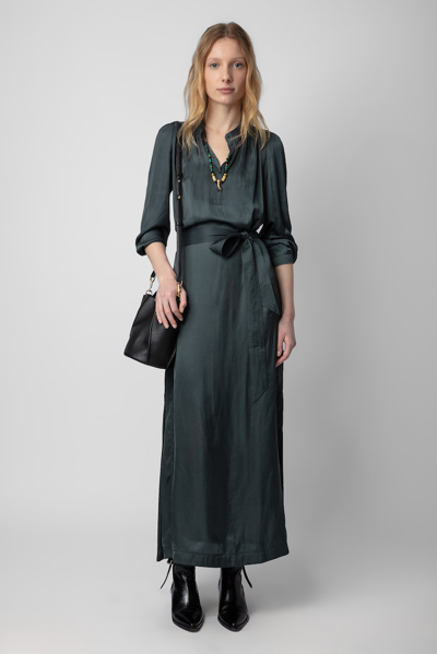 Shop Zadig & Voltaire Ritchil Satin Dress In Nori