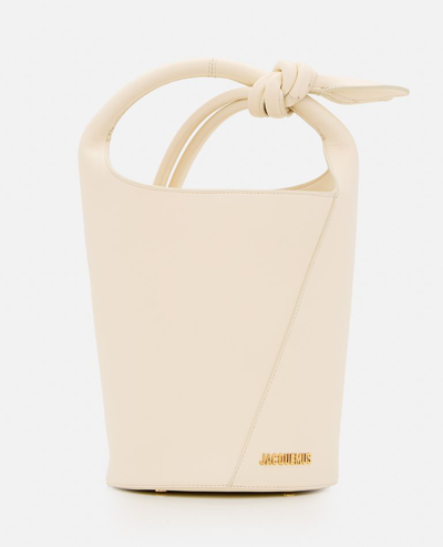 Shop Jacquemus Le Petit Tourni Leather Bucket Bag In White
