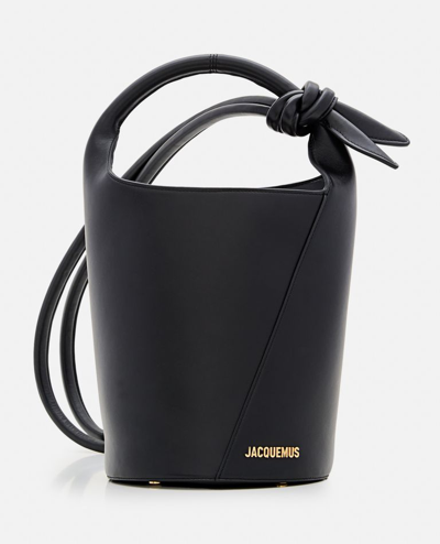 Shop Jacquemus Le Petit Tourni Leather Bucket Bag In Black