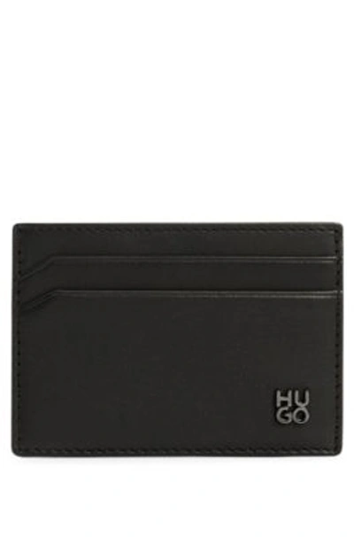 Shop Hugo Leather Card Holder With Stacked Logo In Black