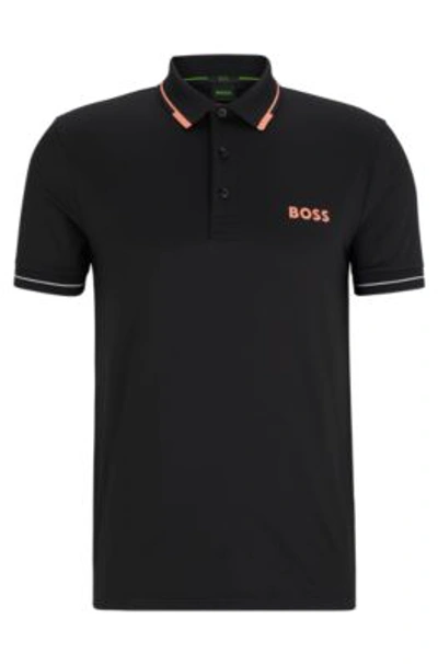 Shop Hugo Boss Slim-fit Polo Shirt With Contrast Logos In Black