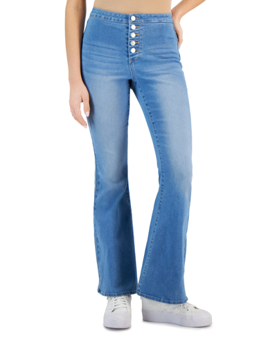 Shop Dollhouse Juniors' Curvy High-rise Flare-leg Jeans In Andes Wash