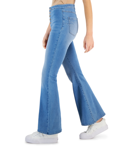 Shop Dollhouse Juniors' Curvy High-rise Flare-leg Jeans In Andes Wash