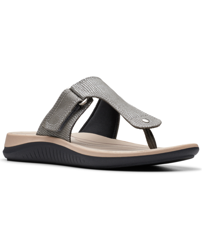 Shop Clarks Women's Glide Walk T-strap Slip-on Thong Sandals In Pewter