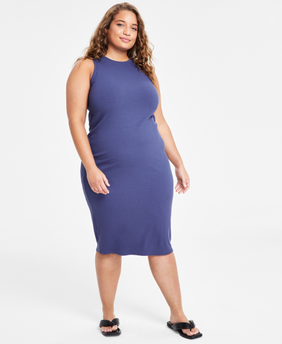 Shop Bar Iii Plus Size Sleeveless Ribbed Knit Midi Dress, Created For Macy's In Blue Instinct