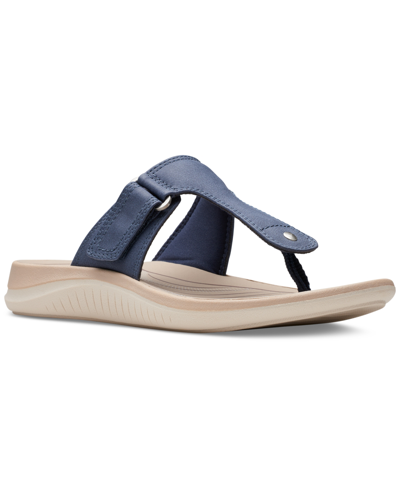 Shop Clarks Women's Glide Walk T-strap Slip-on Thong Sandals In Navy