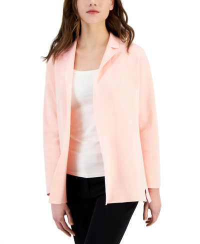 Shop Anne Klein Women's Short Collared Sweater Jacket In Cherry Blossom