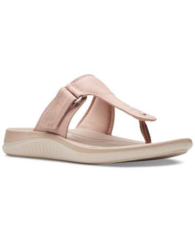 Shop Clarks Women's Glide Walk T-strap Slip-on Thong Sandals In Peach