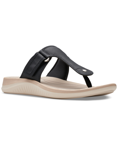 Shop Clarks Women's Glide Walk T-strap Slip-on Thong Sandals In Black