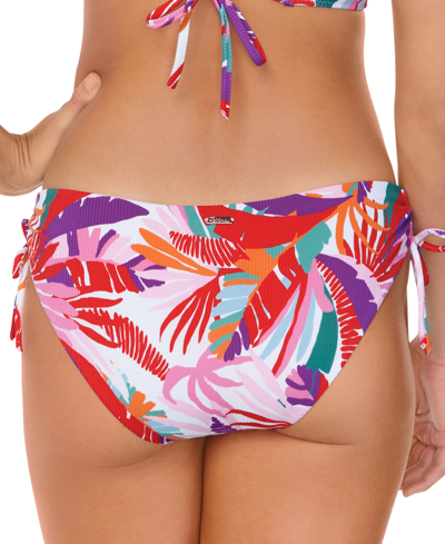 Shop Raisins Juniors' Tropical-print Side-tie Bikini Bottoms In Red