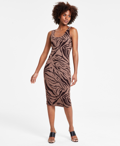 Shop Bar Iii Women's Animal-print Scoop-neck Jersey Dress, Created For Macy's In Chelsea Zebra B