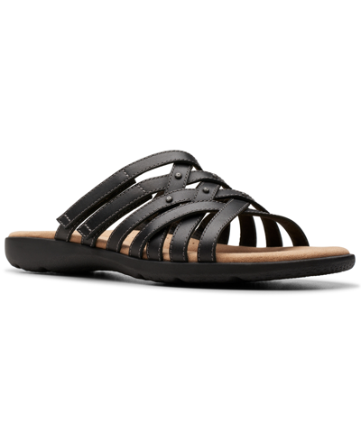 Shop Clarks Women's Elizabelle Rio Slip On Strappy Sandals In Black Leat