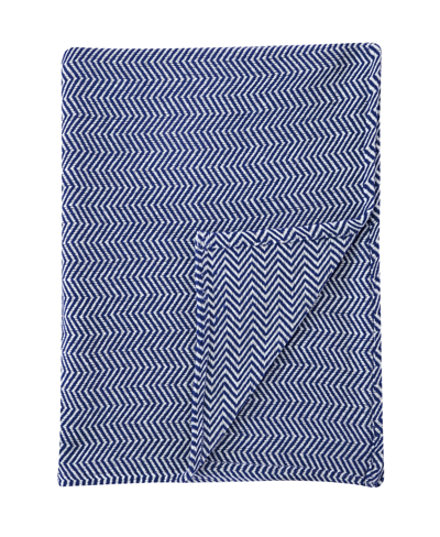 Melange Herringbone Cotton Blanket, King In Navy