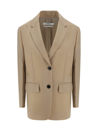 Prada Rope-coloured Single-breasted Jacket In Wool And Mohair In Neutral