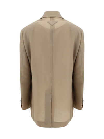 Prada Rope-coloured Single-breasted Jacket In Wool And Mohair In Neutral