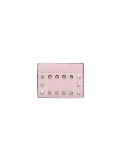 Shop Valentino Rockstud Card Holder In Rose Quartz