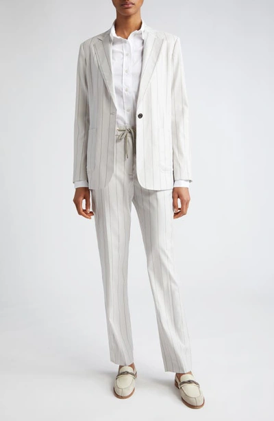 Shop Eleventy Pinstripe Blazer In Ivory