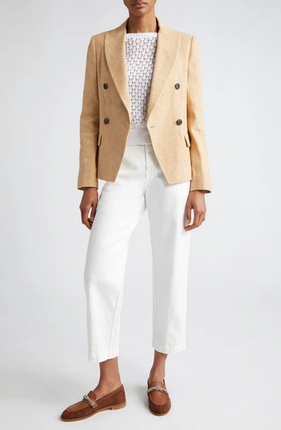 Shop Eleventy Double Breasted Twill Jacket In Gold