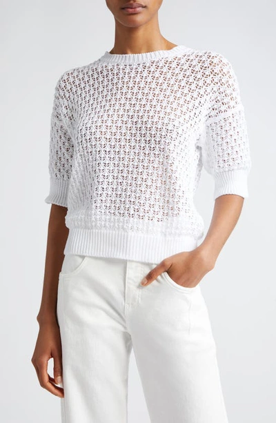 Shop Eleventy Open Stitch Cotton Sweater In White