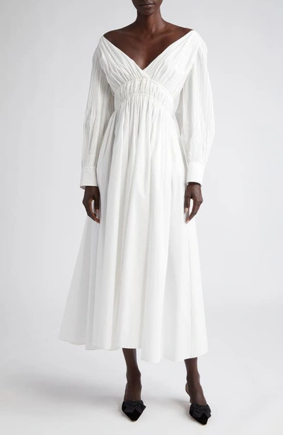 Shop Altuzarra Kathleen Shirred Long Sleeve Midi Dress In Optic White