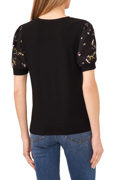 Shop Cece Mixed Media Clip Dot Floral Top In Rich Black