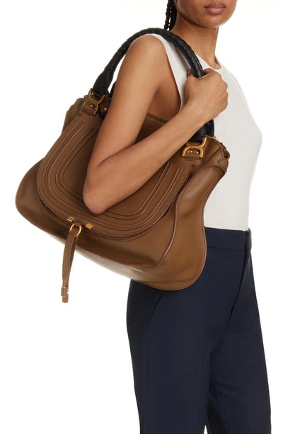 Shop Chloé Large Marcie Leather Satchel In Palm Brown 299
