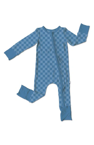 Shop Laree + Co Lincoln Check Convertible Zip-up Footie Pajamas In Blue