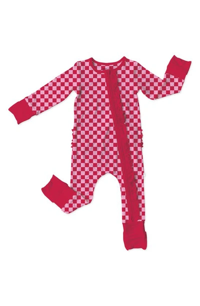 Shop Laree + Co Ezrahsnap Check Ruffle Accent Convertible Footie Pajamas In Red