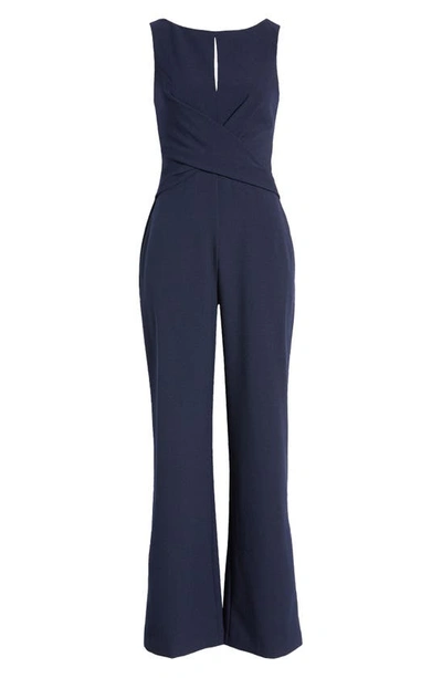 Shop Vince Camuto Cross Front Keyhole Wide Leg Crepe Jumpsuit In Navy