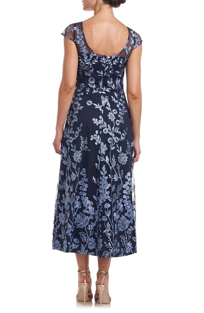 Shop Js Collections Meredith Floral Embroidery A-line Dress In Navy / Sky