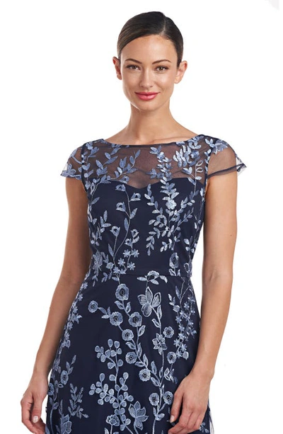 Shop Js Collections Meredith Floral Embroidery A-line Dress In Navy / Sky