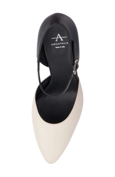 Shop Aquatalia Penelopy Ankle Strap Pointed Toe Wedge Pump In Ivory/ Black
