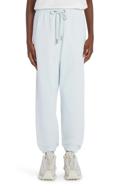Shop Moncler Logo Patch Cotton Fleece Sweatpants In Light Blue