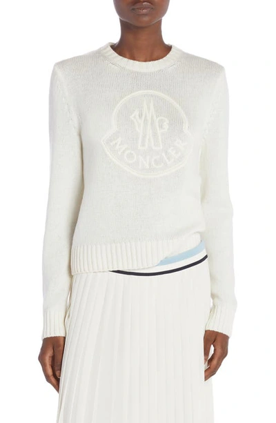Shop Moncler Embroidered Logo Virgin Wool & Cashmere Sweater In White