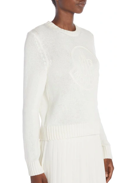 Shop Moncler Embroidered Logo Virgin Wool & Cashmere Sweater In White
