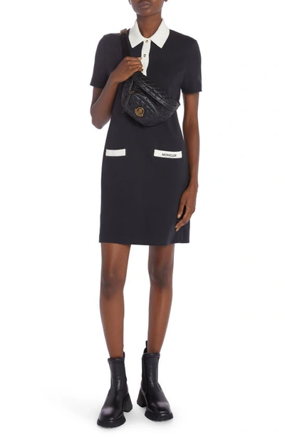 Moncler Two-tone Mini Shirtdress In Navy Blue