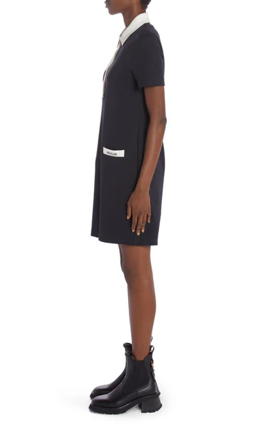 Moncler Two-tone Mini Shirtdress In Navy Blue