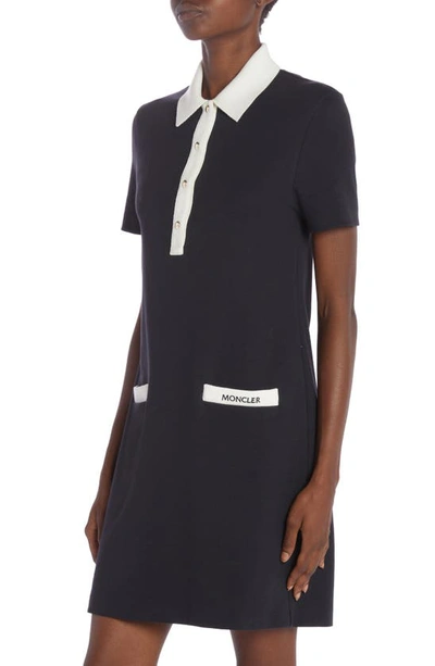 Moncler Two-tone Mini Shirtdress In Navy Blue