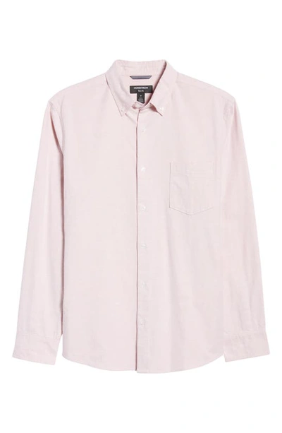 Shop Nordstrom Oxford Button-up Performance Shirt In Pink Glass- White Oxford